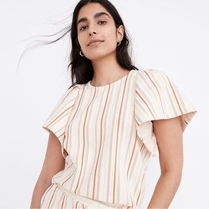Madewell Women’s Textured Knit Flutter Sleeve Crop Top in Stripe, Size Medium